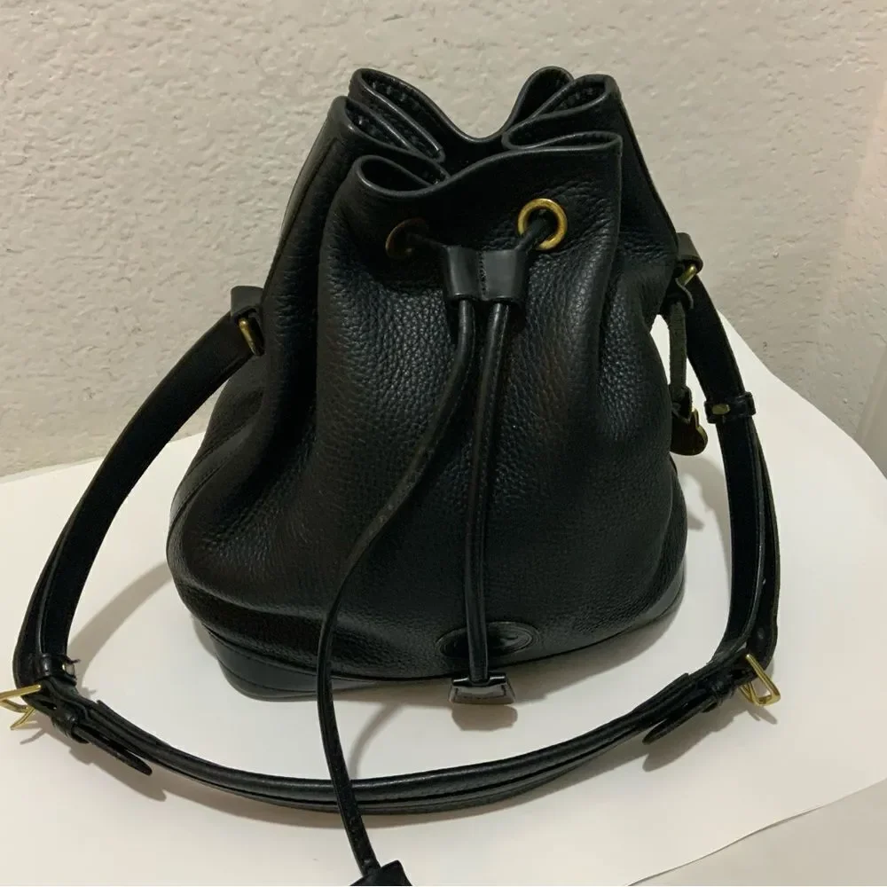 Vintage Dooney & Bourke AWL Pebbled Black Leather Drawstring Bucket Purse Bag